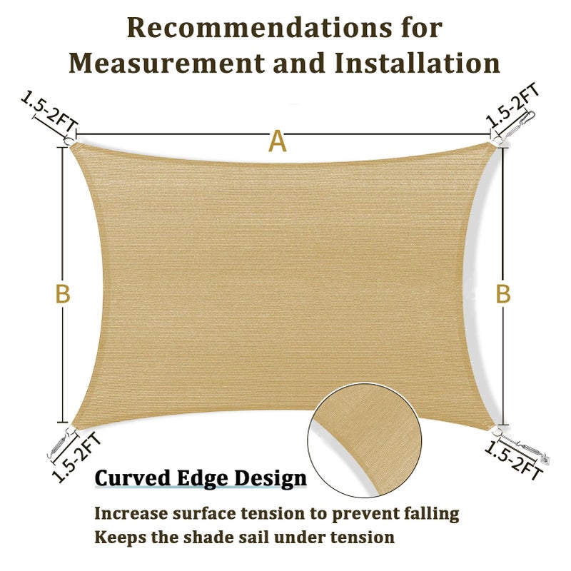Shade&Beyond 10'x13' Sun Shade Sails Curved Canopy Rectangular Sand 185GSM Shade Sail Permeable for Patio Deck Yard Backyard, (We Make Custom Size) - Image 5